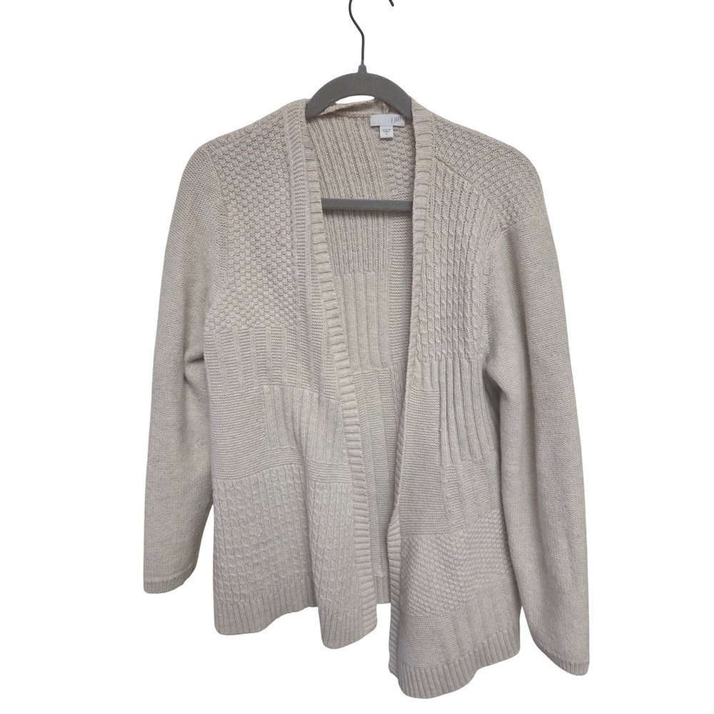 J. Jill Open-Front Textured Patchwork Cardigan in Light Beige